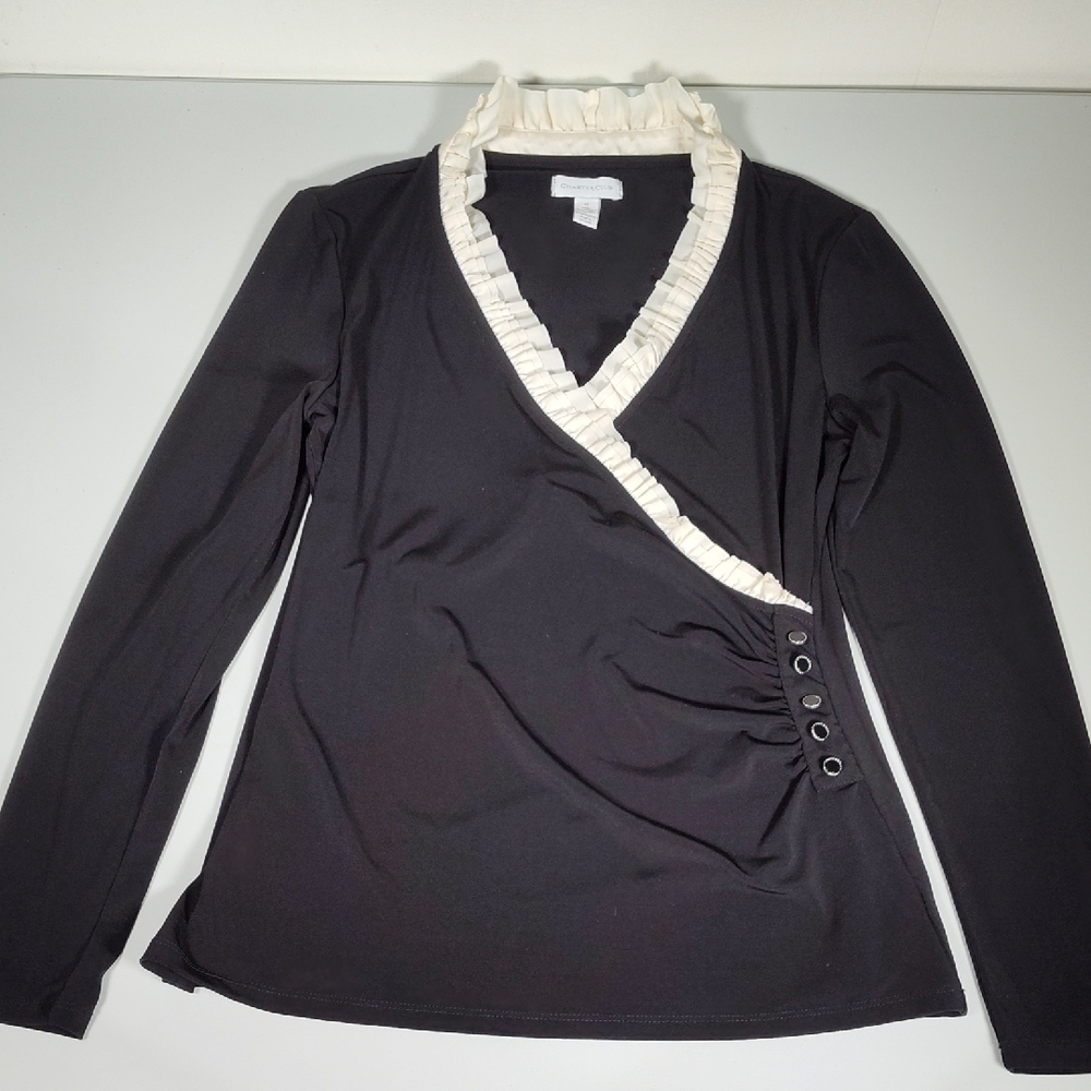 Charter‎ Club faux wrap ruffle top M